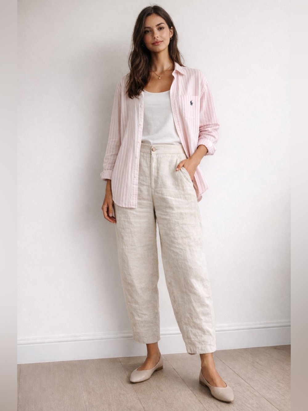 Stella Carakasi  Cream Cropped Barrel Pants